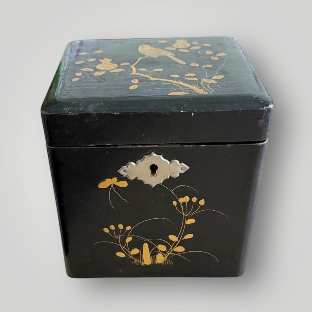 Boîte à thé en bois noir, mesurant 12,5 x 12,5 x 12,5 cm