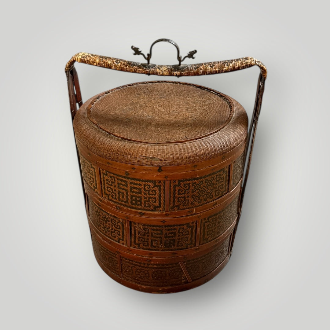 Panier à riz traditionnel asiatique en bambou tressé – Vintage