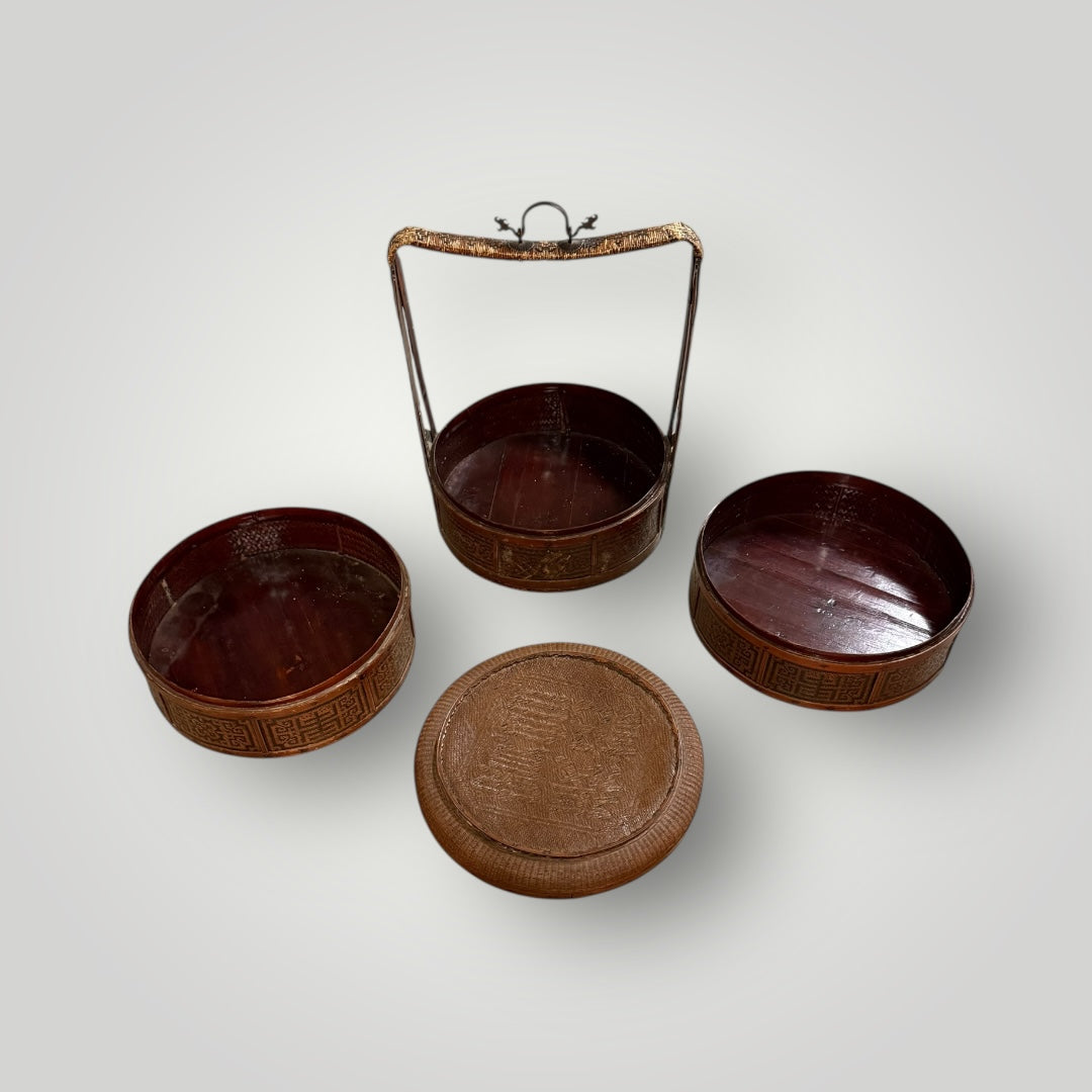 Panier à riz traditionnel asiatique en bambou tressé – Vintage