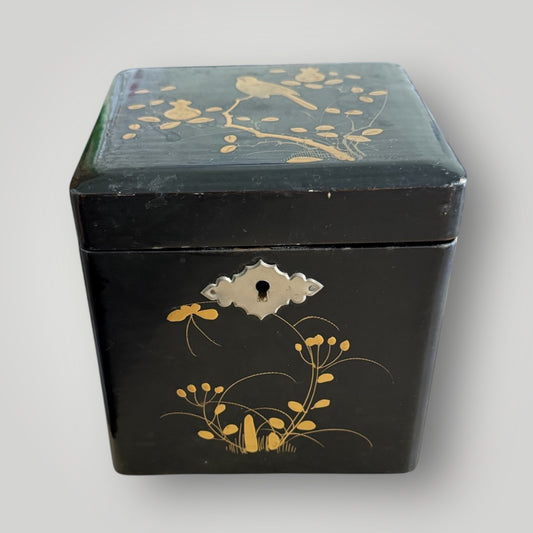 Boîte à thé en bois noir, mesurant 12,5 x 12,5 x 12,5 cm