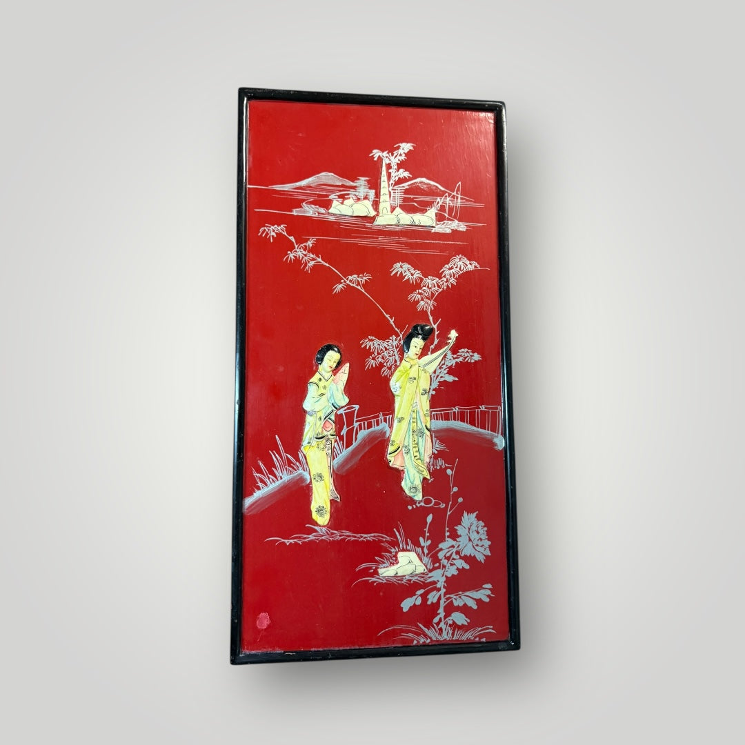 Tableau décoratif asiatique – Fond rouge laqué