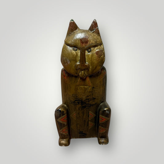 Statue en bois sculpté – Chat stylisé