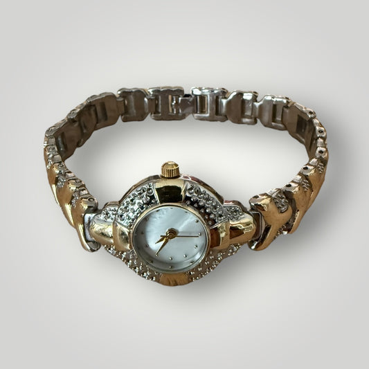 Montre bracelet dorée à strass