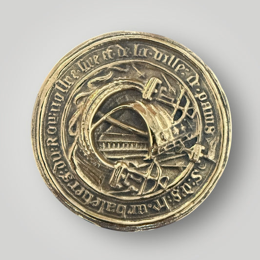 Cachet ancien en laiton – Gravure héraldique décorative – Ø 10 cm